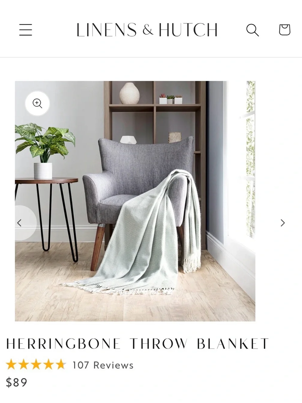 Linen & Hutch Herringbone Throw Blanket- Eucalyptus